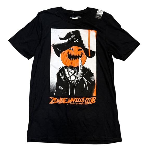 Hot Topic Zombie Makeout Club Jack O Lantern Black Cotton Shirt Size Small - Picture 1 of 3